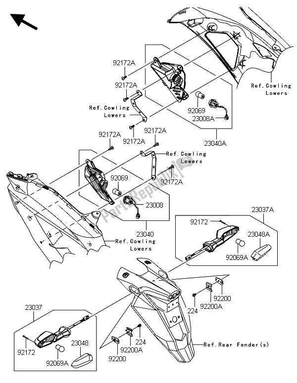 All parts for the Turn Signals of the Kawasaki ER 6F ABS 650 2014