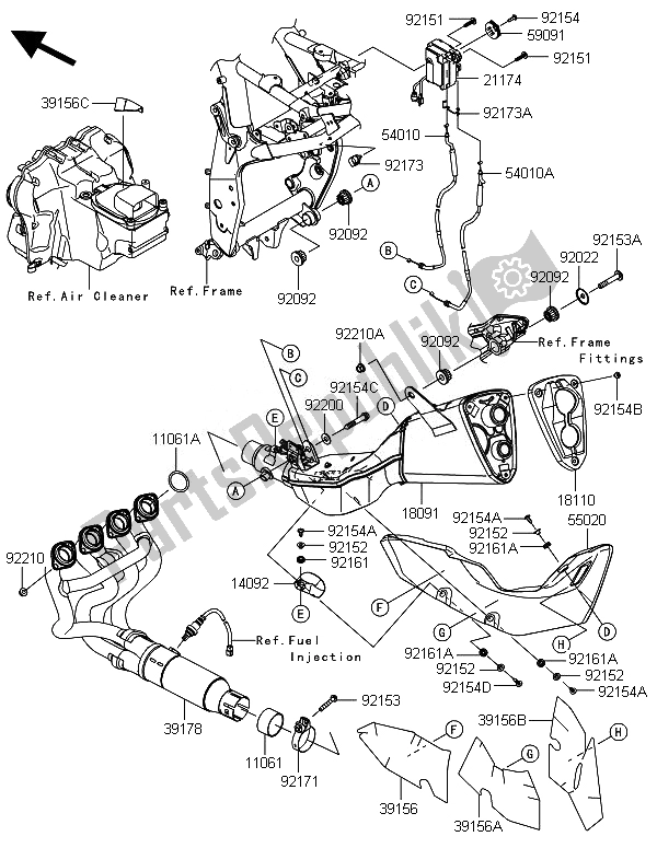 Toutes les pièces pour le Silencieux (s) du Kawasaki Z 800 ABS BEF 2014