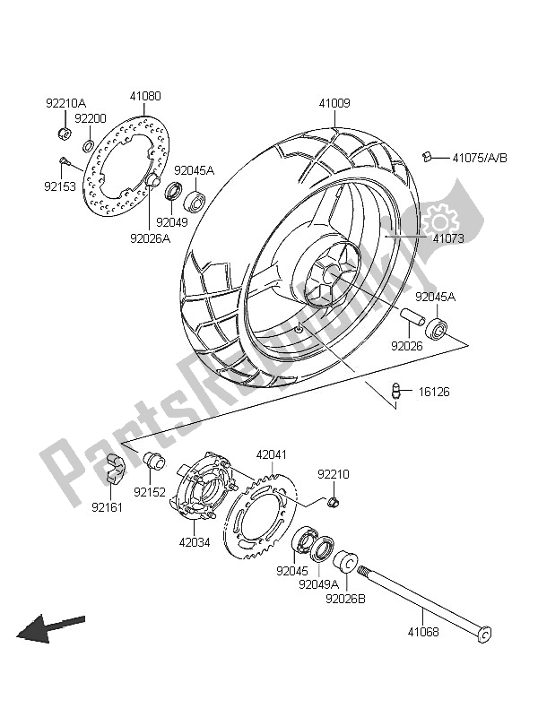 Tutte le parti per il Mozzo Posteriore del Kawasaki KLV 1000 2005