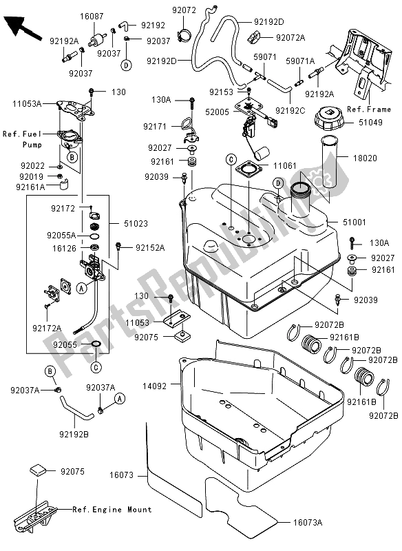 All parts for the Fuel Tank of the Kawasaki KVF 650 4X4 2012