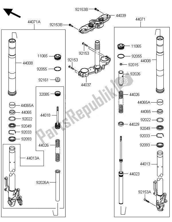 Tutte le parti per il Forcella Anteriore del Kawasaki Z 800 ABS DEF 2014