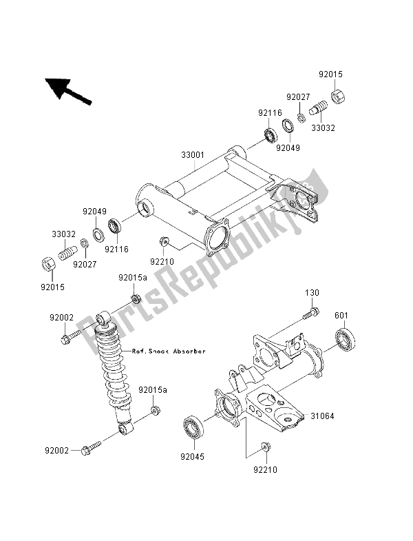 Alle onderdelen voor de Achterbrug van de Kawasaki KVF 300 4X4 2000