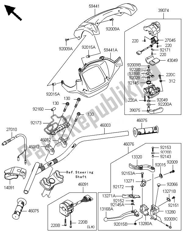 Toutes les pièces pour le Guidon du Kawasaki Brute Force 750 4X4I Epsgef 2014