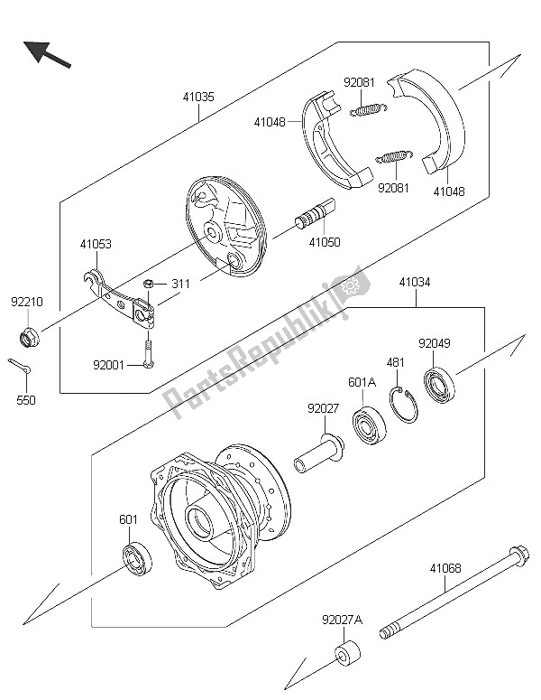 All parts for the Front Hub of the Kawasaki KLX 110 2016