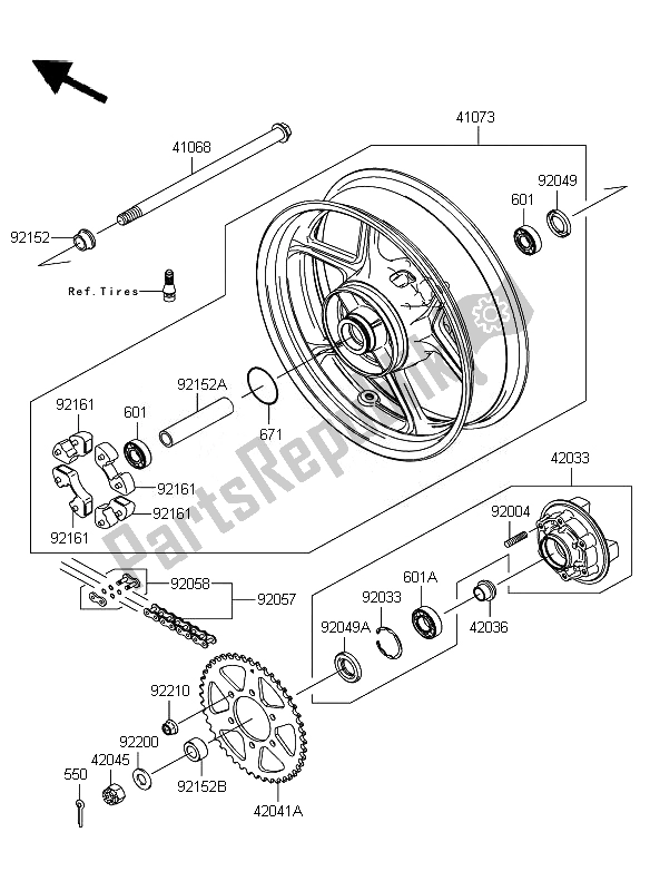 Todas as partes de Cubo Traseiro do Kawasaki ER 6F ABS 650 2010