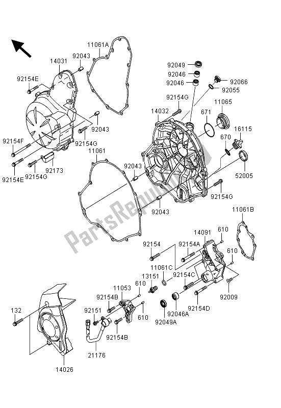 Alle onderdelen voor de Motorkap (pen) van de Kawasaki ER 6F 650 2013