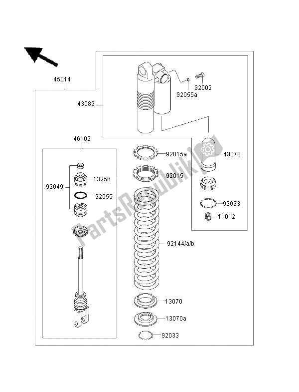 All parts for the Shock Absorber of the Kawasaki KX 250 2001