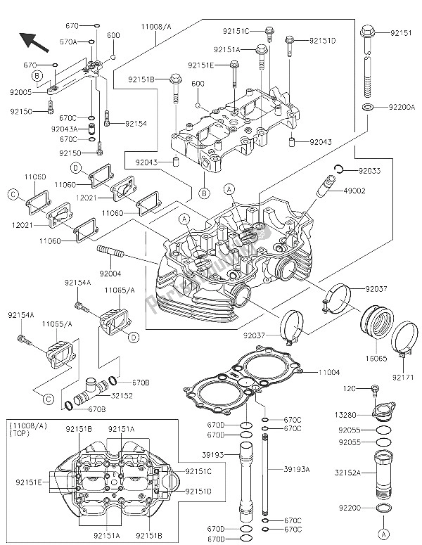 Todas as partes de Cabeça De Cilindro do Kawasaki W 800 2016