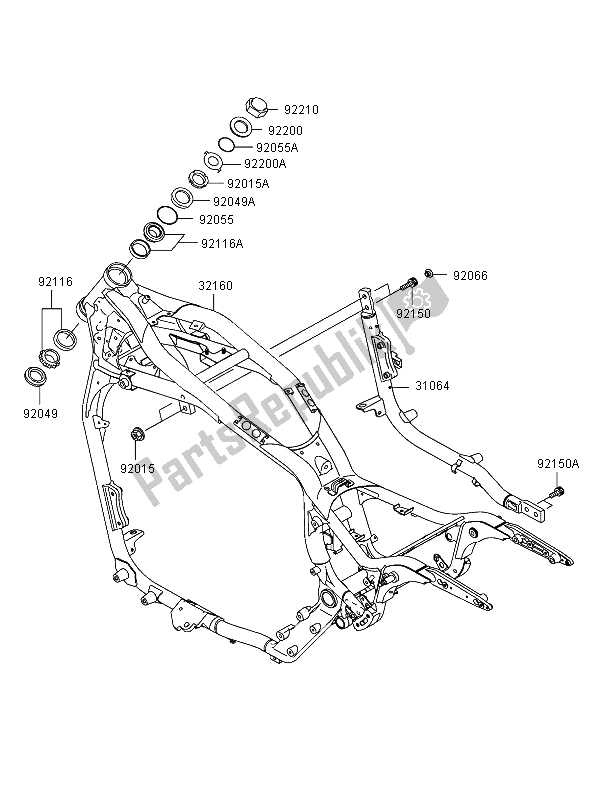 Toutes les pièces pour le Cadre du Kawasaki VN 1600 Mean Streak 2004