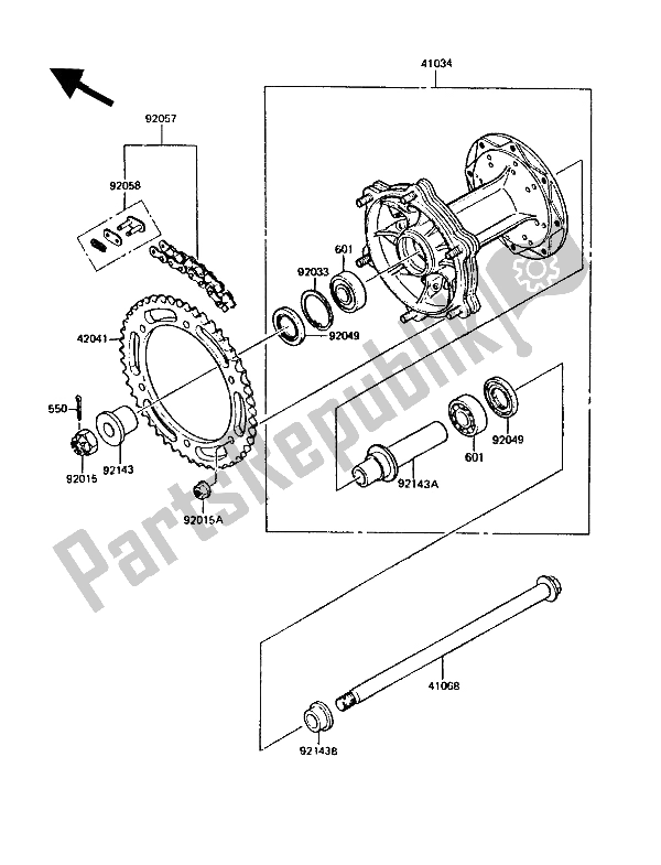 Toutes les pièces pour le Moyeu Arrière du Kawasaki KMX 125 1989