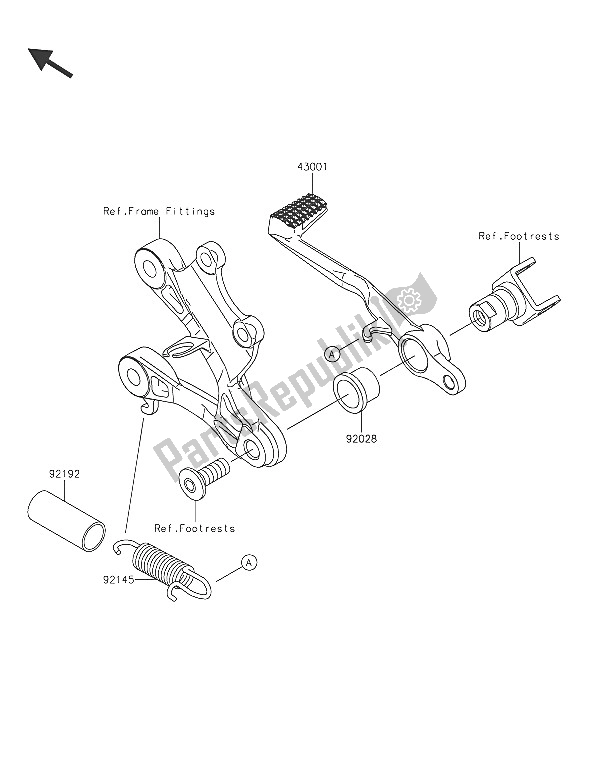 All parts for the Brake Pedal of the Kawasaki Ninja ZX 6R 600 2016