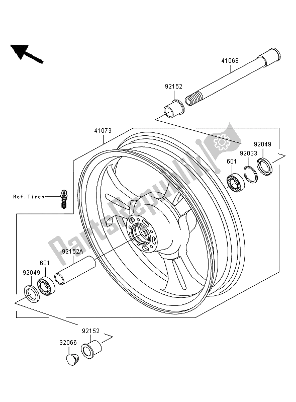 All parts for the Front Hub of the Kawasaki VN 1600 Mean Streak 2006