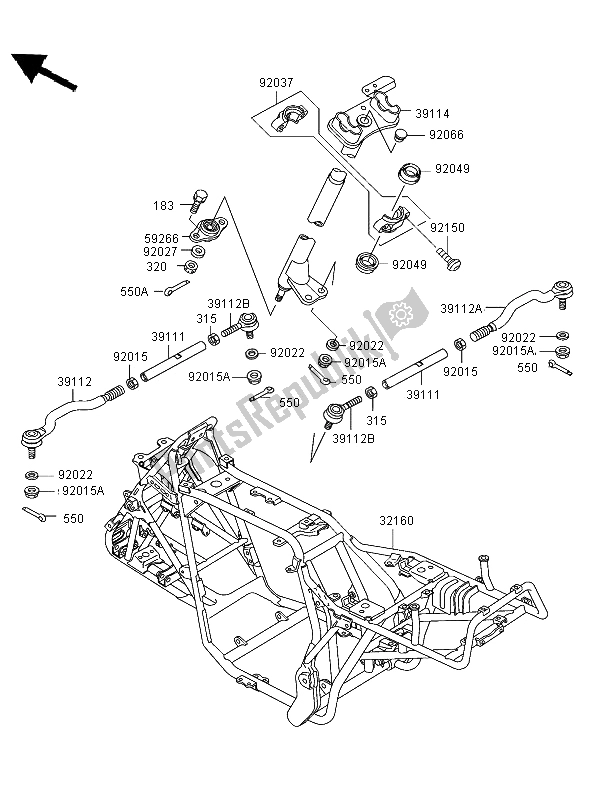 All parts for the Frame of the Kawasaki KLF 300 2002