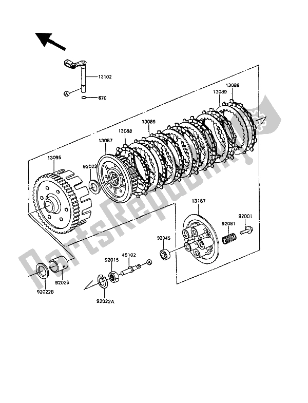 All parts for the Clutch of the Kawasaki GPZ 305 Belt Drive 1989