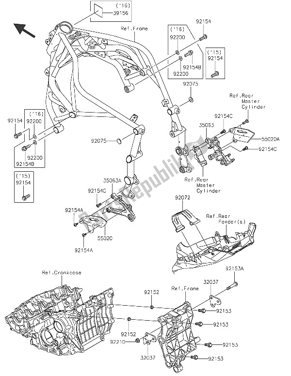 Tutte le parti per il Montaggi Della Struttura del Kawasaki Ninja H2R 1000 2016