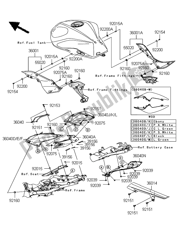 Alle onderdelen voor de Zijafdekkingen En Kettingafdekking van de Kawasaki Z 750 ABS 2012