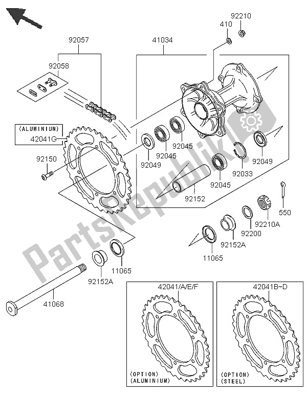 Tutte le parti per il Mozzo Posteriore del Kawasaki KX 250 2005