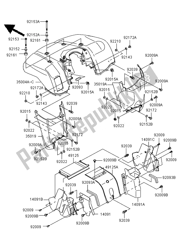 Toutes les pièces pour le Garde-boue Avant du Kawasaki KVF 650 4X4 2010