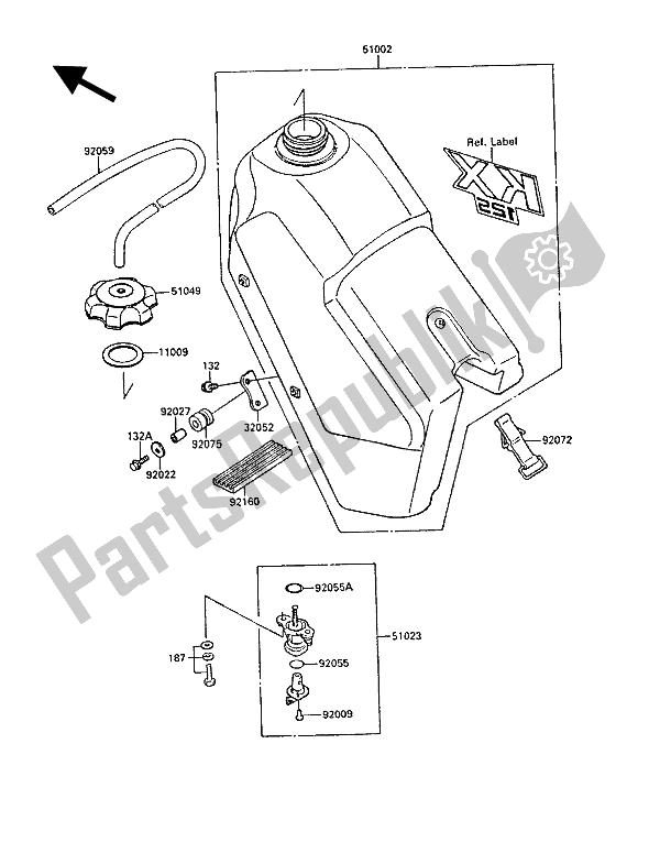 Todas as partes de Tanque De Combustível do Kawasaki KX 125 1988