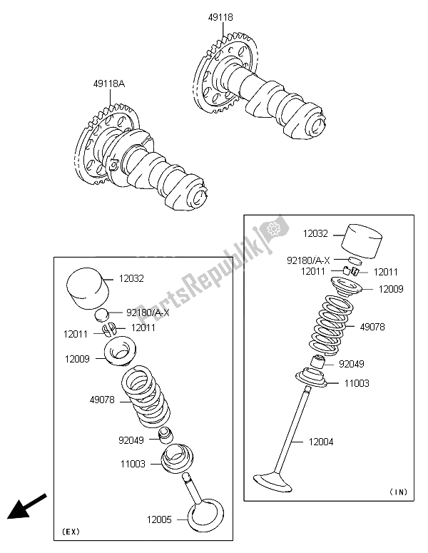 All parts for the Valve(s) & Camshaft of the Kawasaki KFX 400 2006