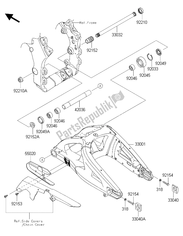 Alle onderdelen voor de Achterbrug van de Kawasaki Ninja ZX 10R ABS 1000 2015