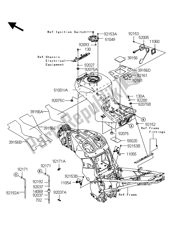 All parts for the Fuel Tank of the Kawasaki 1400 GTR ABS 2010