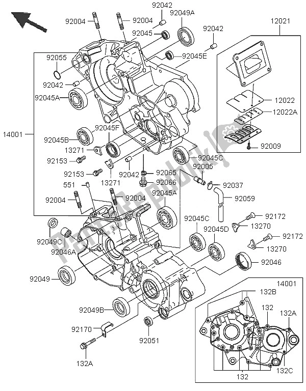 Todas as partes de Bloco Do Motor do Kawasaki KX 125 2005