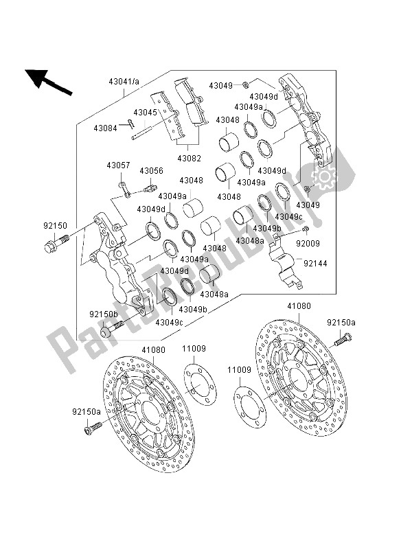 All parts for the Front Brake of the Kawasaki ZRX 1200R 2002