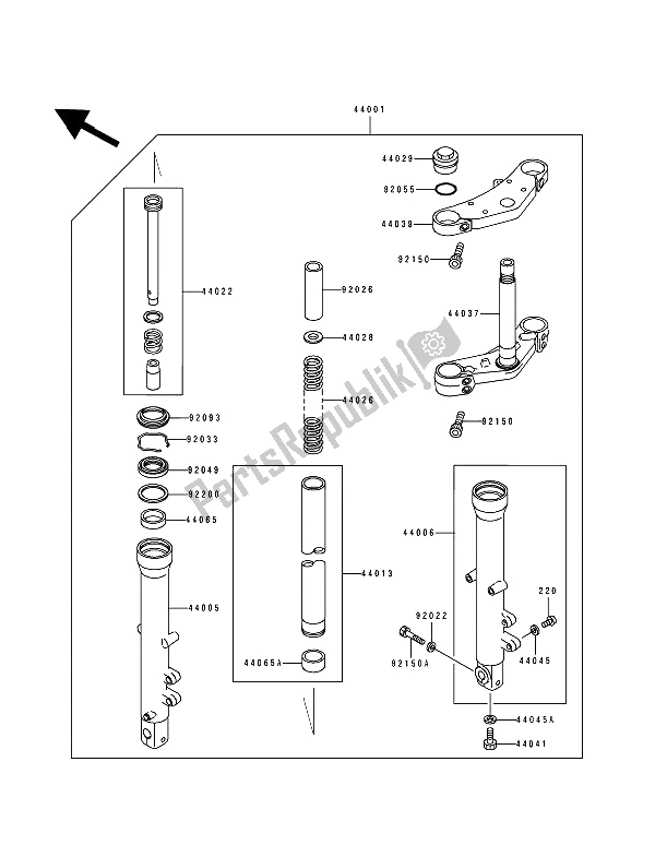 All parts for the Front Fork of the Kawasaki Zephyr 550 1991