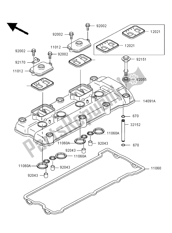 All parts for the Cylinder Head Cover of the Kawasaki Ninja ZX 12R 1200 2002