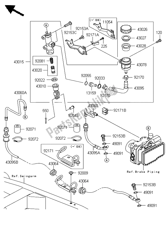 All parts for the Rear Master Cylinder of the Kawasaki Z 750 ABS 2008