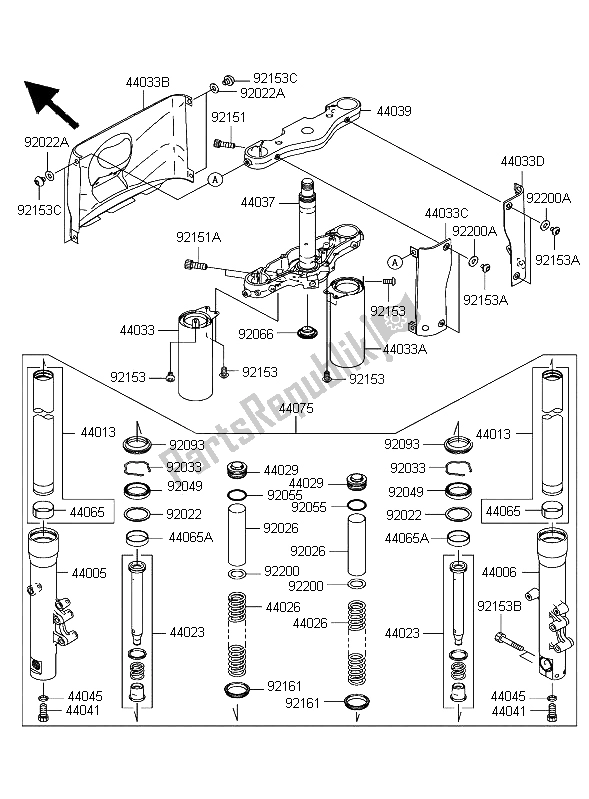 Tutte le parti per il Forcella Anteriore (fino A Jkbvnt60aaa015115) del Kawasaki VN 1600 Classic 2004