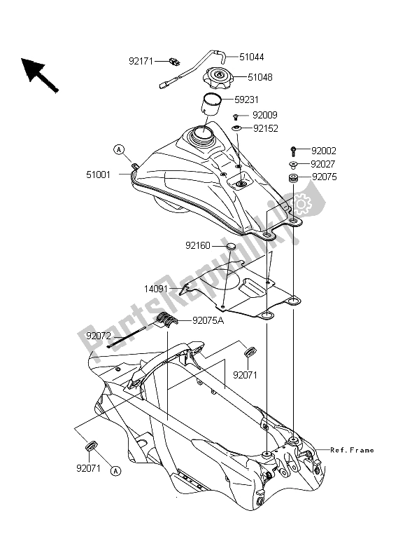 All parts for the Fuel Tank of the Kawasaki KFX 450R 2009