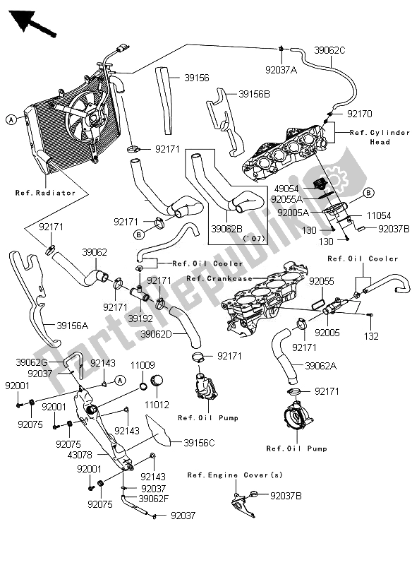 Toutes les pièces pour le Conduite D'eau du Kawasaki Ninja ZX 6R 600 2007