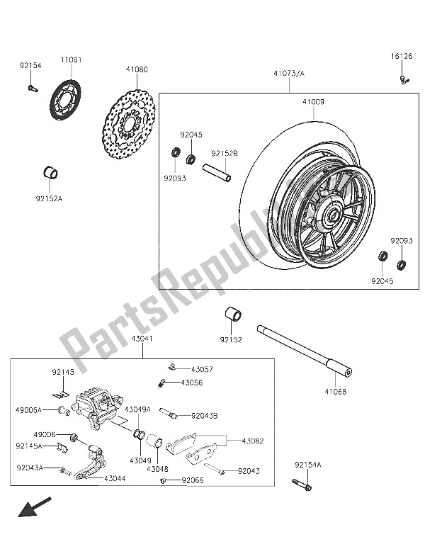 All parts for the Front Hub of the Kawasaki J 125 ABS 2016