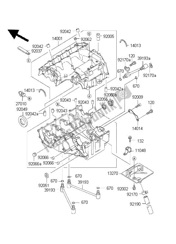 All parts for the Crankcase of the Kawasaki Ninja ZX 6R 600 2001