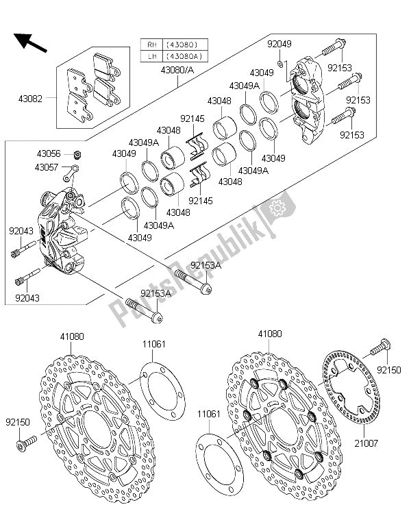 All parts for the Front Brake of the Kawasaki 1400 GTR ABS 2015