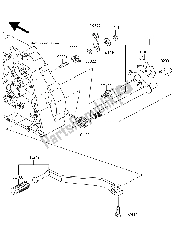 All parts for the Gear Change Mechanism of the Kawasaki D Tracker 125 2011