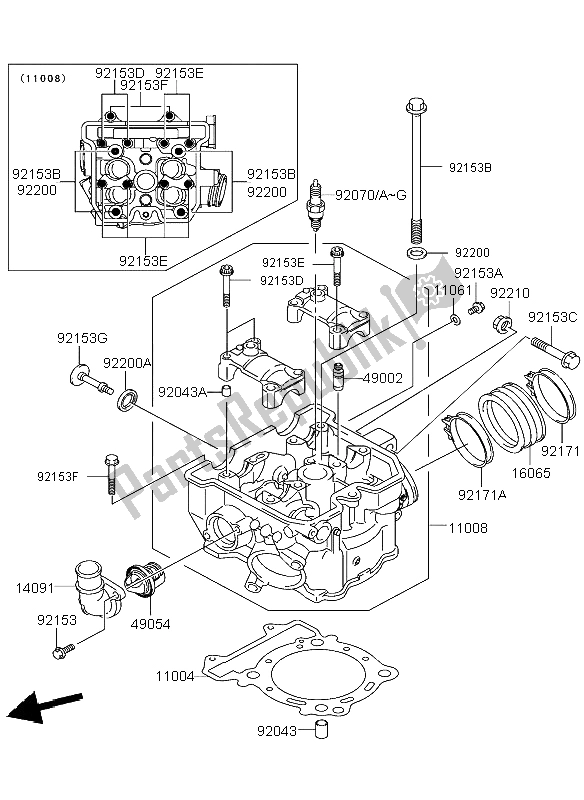 All parts for the Cylinder Head of the Kawasaki KFX 400 2004