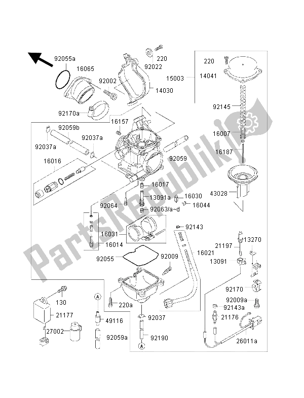 All parts for the Carburator of the Kawasaki KVF 300 2002