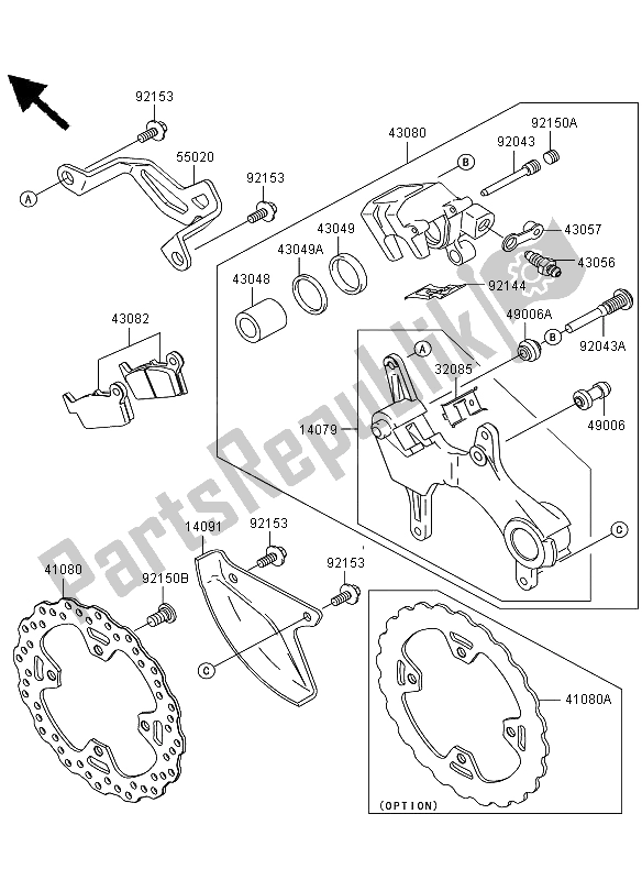 All parts for the Rear Brake of the Kawasaki KLX 450R 2008