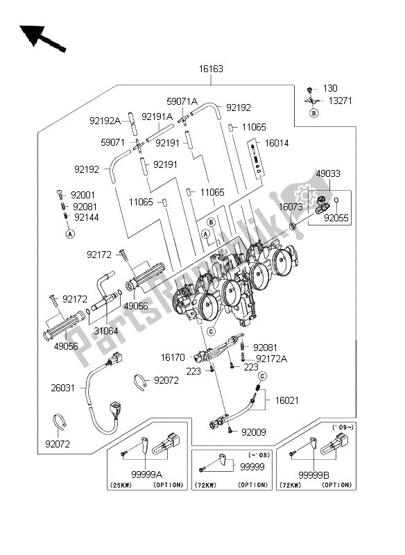 All parts for the Throttle of the Kawasaki Z 750 2009