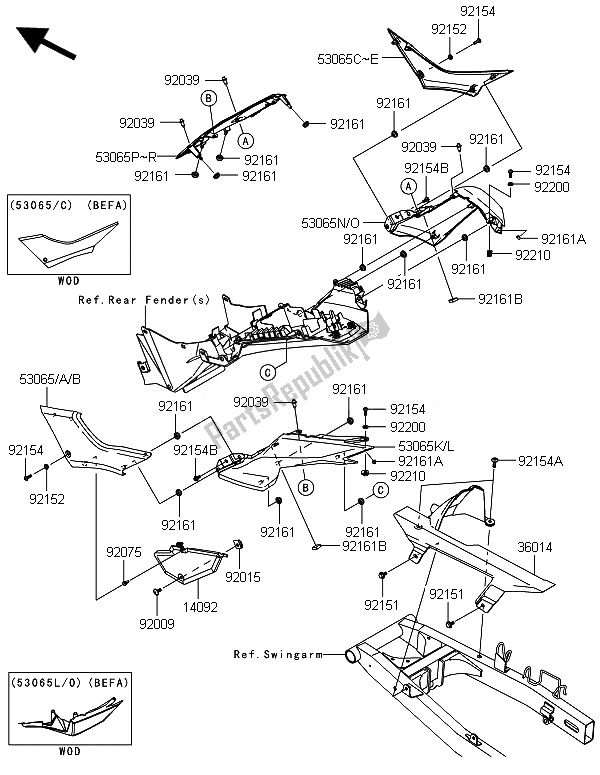 Todas las partes para Cubiertas Laterales Y Cubierta De Cadena de Kawasaki Ninja 300 ABS 2014