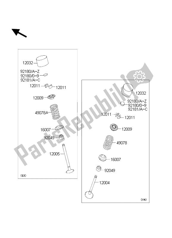 Alle onderdelen voor de Klep (pen) van de Kawasaki Ninja ZX 10 RR 1000 2004