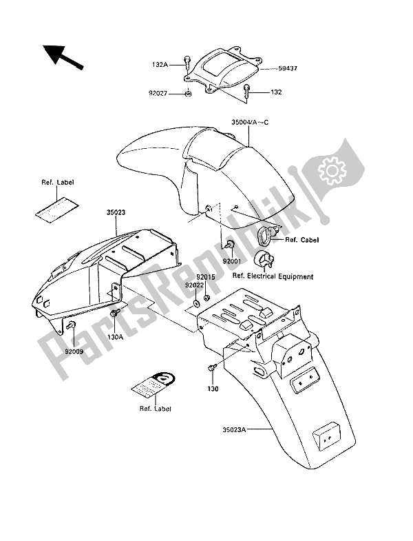 Alle onderdelen voor de Spatborden van de Kawasaki GPZ 600R 1987
