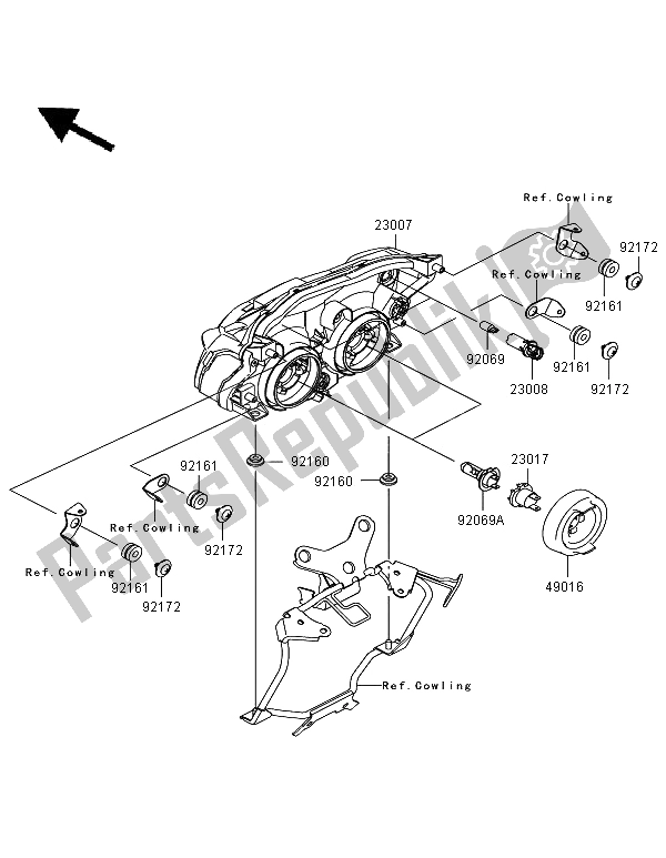 All parts for the Headlight of the Kawasaki Z 750R 2011