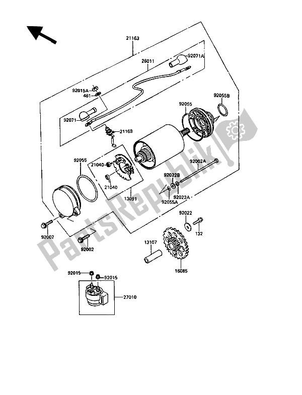 All parts for the Starter Motor of the Kawasaki GPZ 900R 1990