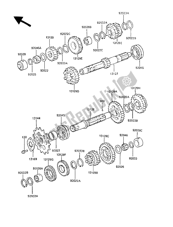 All parts for the Transmission of the Kawasaki GPZ 550 1989