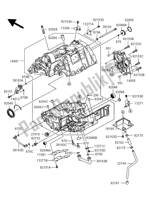 All parts for the Crankcase ( Er650ae057323) of the Kawasaki ER 6N 650 2007