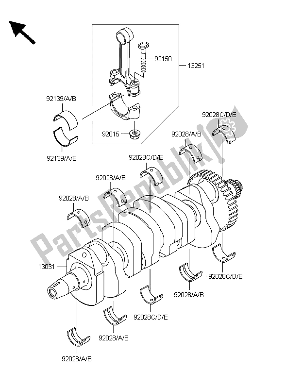 All parts for the Crankshaft of the Kawasaki Z 750 2006
